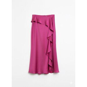Express Womens Pink‎ Satin Ruffled Midi Skirt Elastic Waist NWT Dainty Sz XS